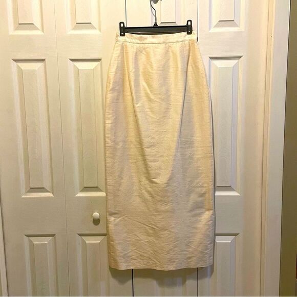 Silk Maxi Pencil Skirt Back Slit Size 8 Cream - Picture 2 of 7